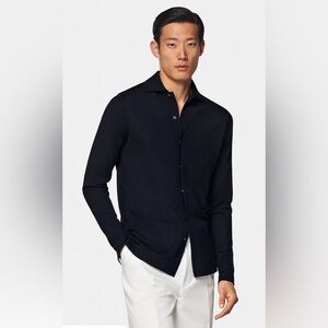 NWT Navy Merino Long Sleeve Polo Cardigan